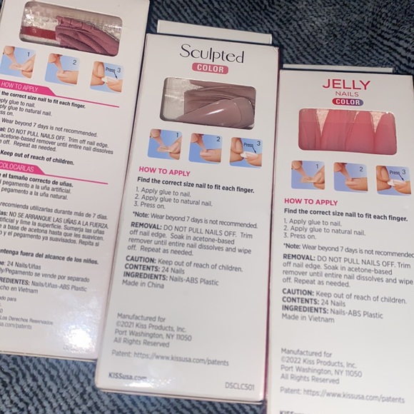 Bundle of 3 Glue On Artificial Coffin Shaped Nails and Nail Glue Pink and Mauve - Picture 10 of 10